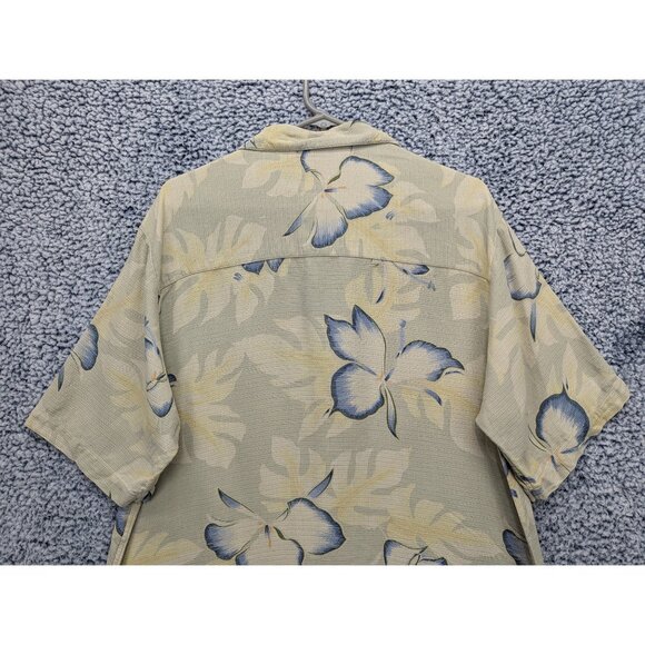 Banana Cabana 100% Silk Hawaiian Button Up Shirt Mens LG Floral Tropical Beige - Picture 6 of 10